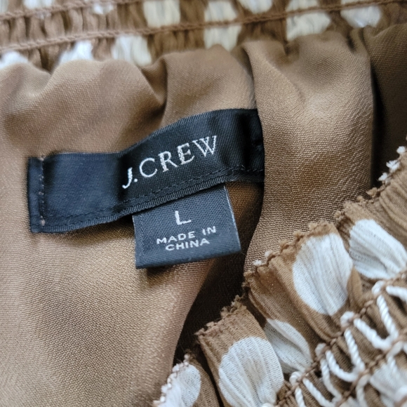J. Crew Smocked-Waist Polka Dot Midi Dress in Brown, Size L - Picture 8 of 9